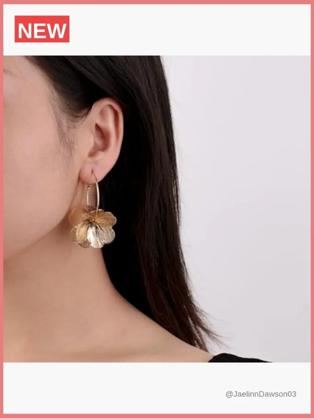 Dangle Flower Gold Earrings for Women, Trendy Statement Hoop Earrings, Floral